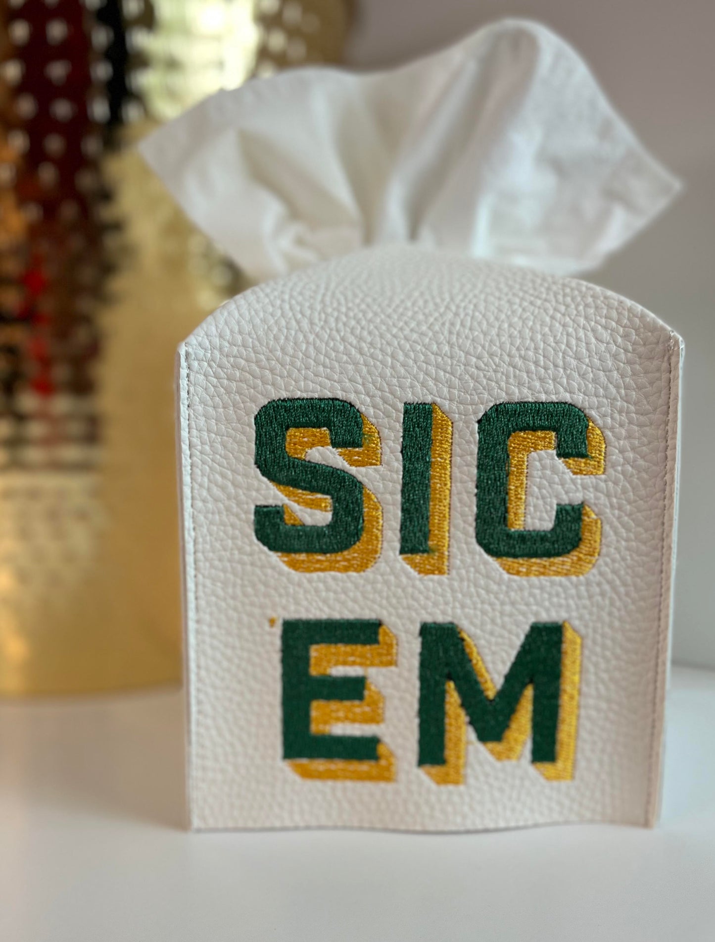 Baylor Sic Em Embroidered Leather Tissue Box Cover