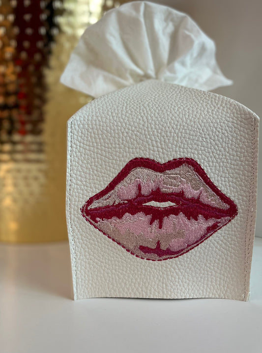 Embroidered Kiss Leather Tissue Box Cover