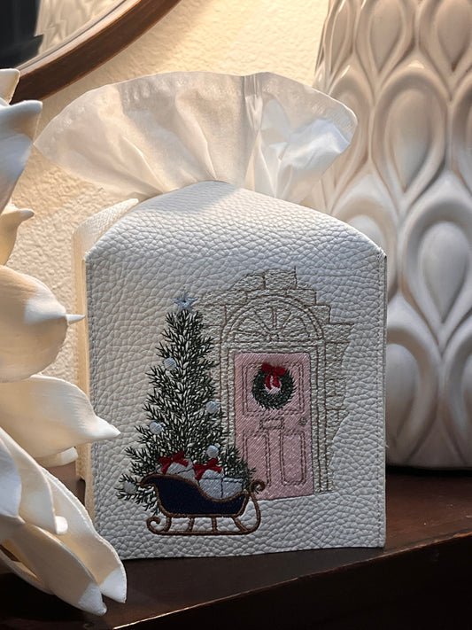 Holiday Front Door with Tree and Sled