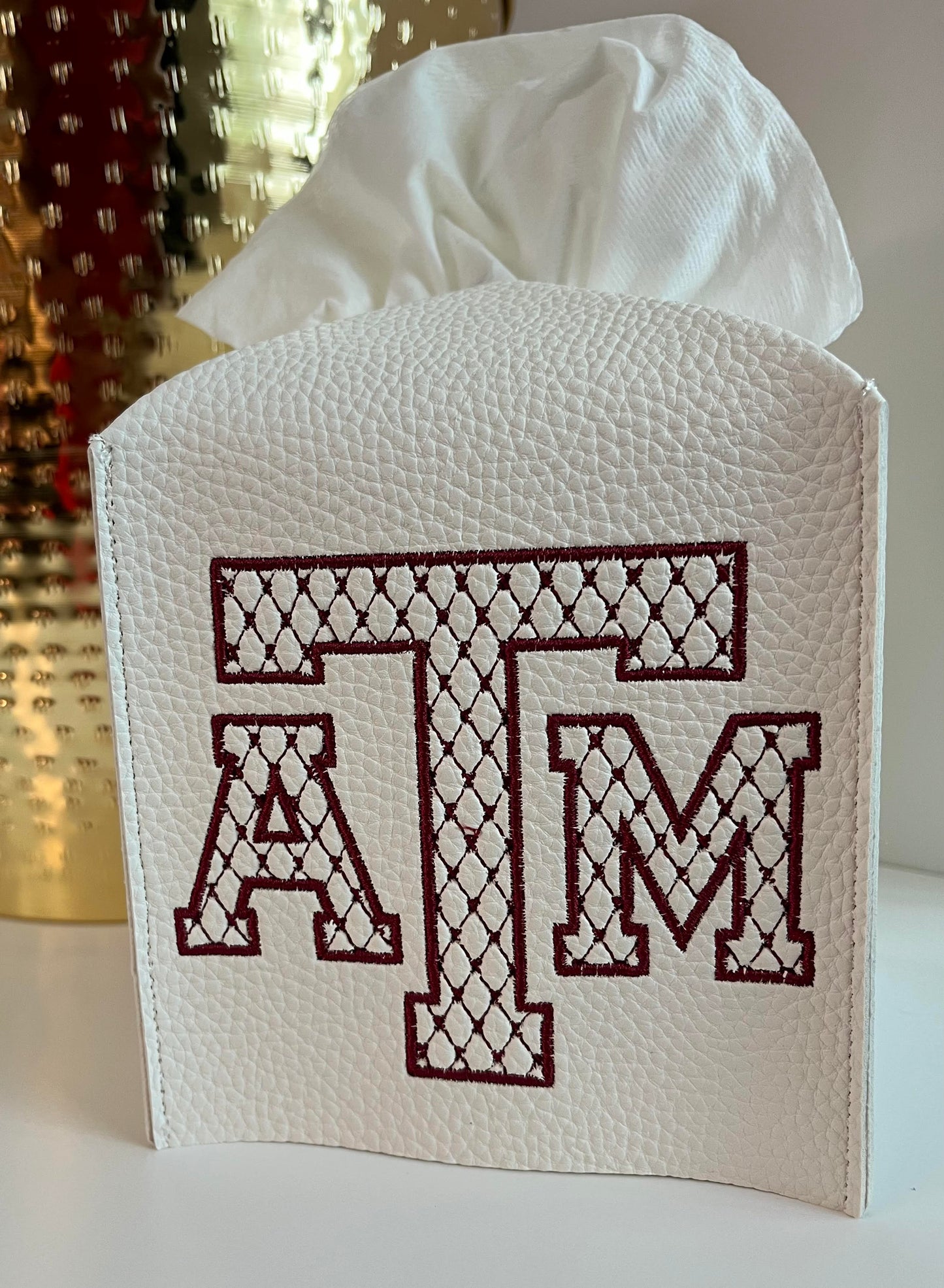 Texas A & M Embroidered Leather Tissue Box Cover