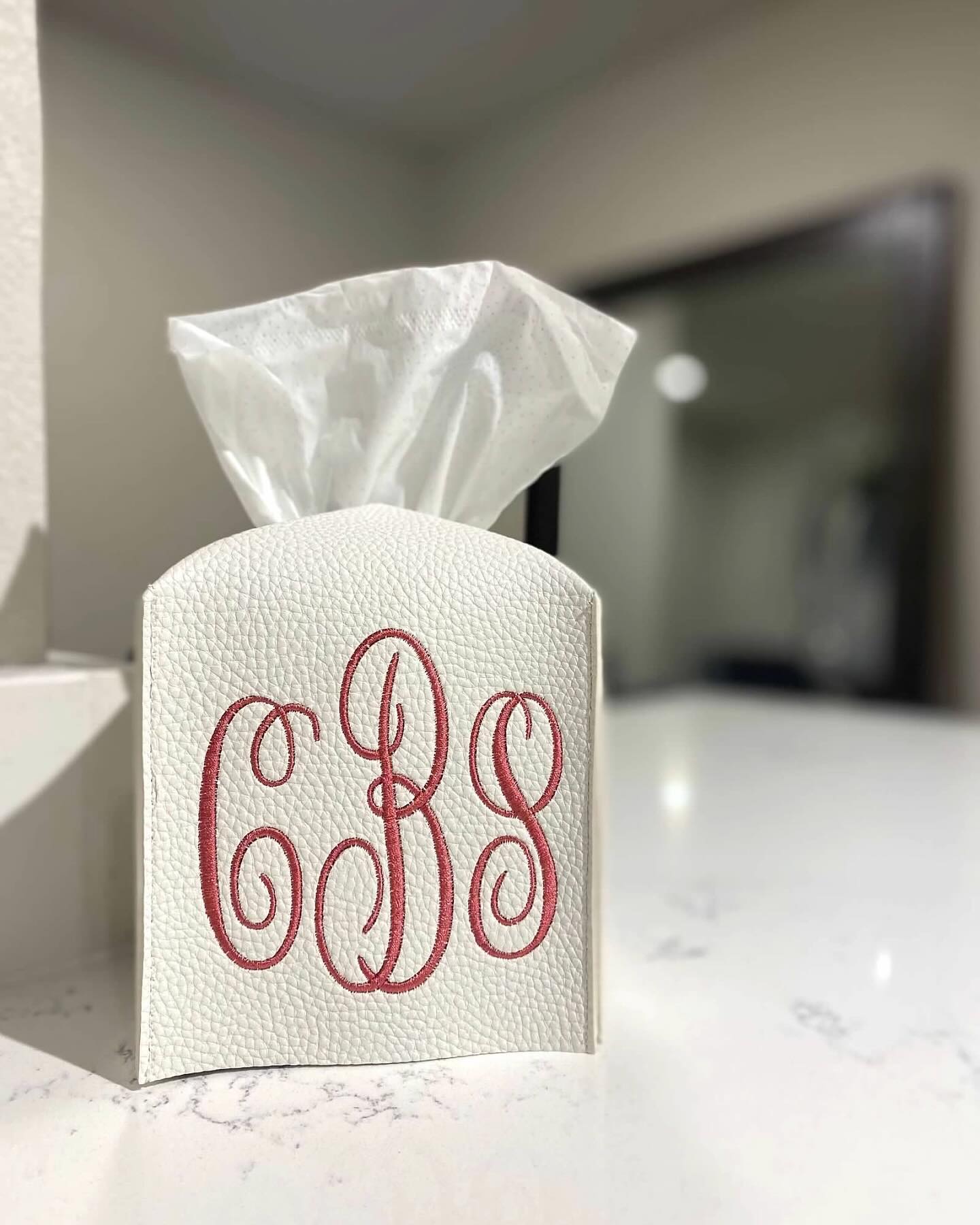 Leather Tissue Box Cover With Classic Monogram