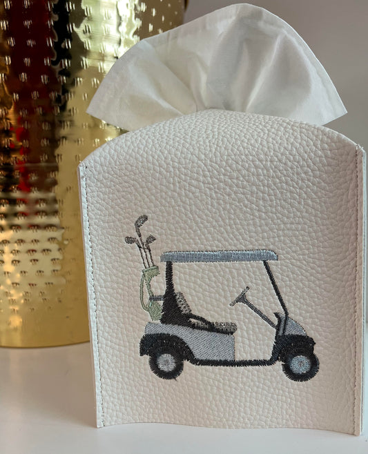 Custom Embroidered Golf Cart Leather Tissue Box Cover