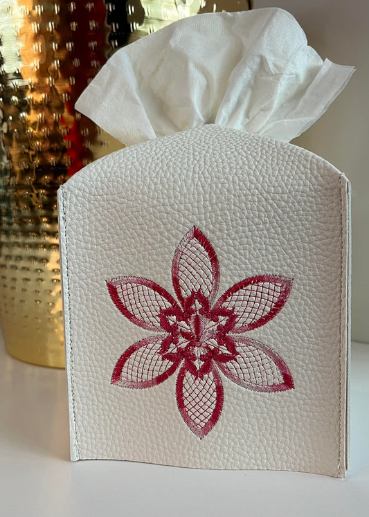 Pink Daisy Leather Tissue Box Holder