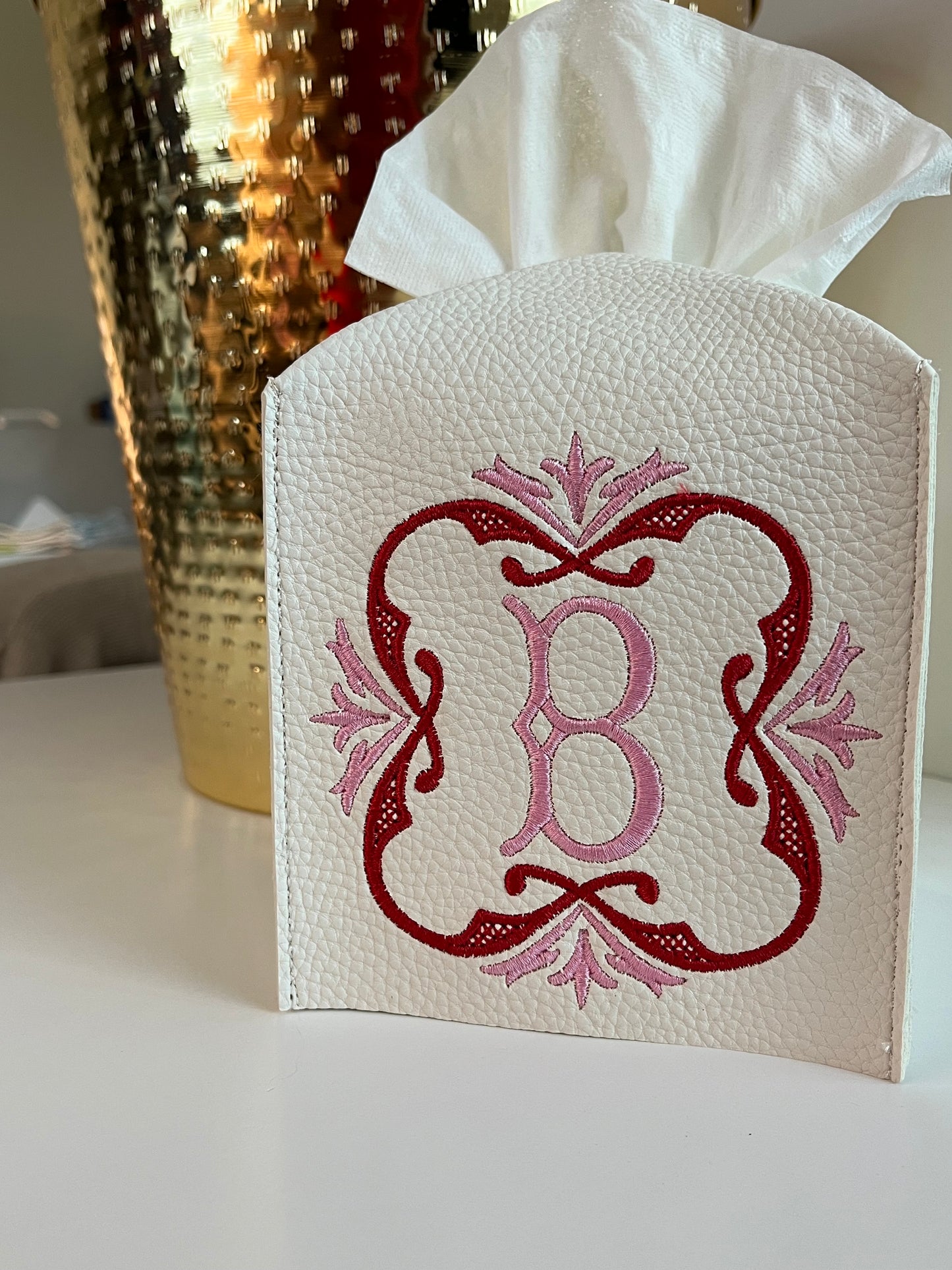 Custom Embroidered Leather Tissue Box Cover