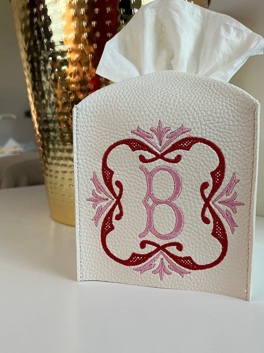 Custom Embroidered Leather Tissue Box Cover