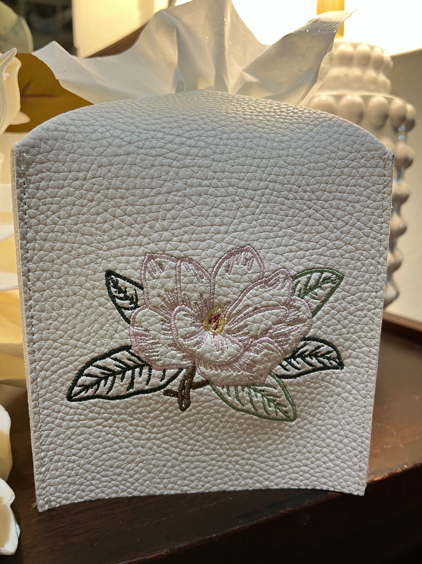 Magnolia Leather Tissue Box Cover