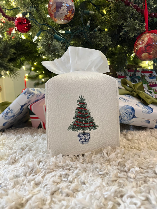 Chinoiserie Christmas Tree Leather Tissue Box Cover