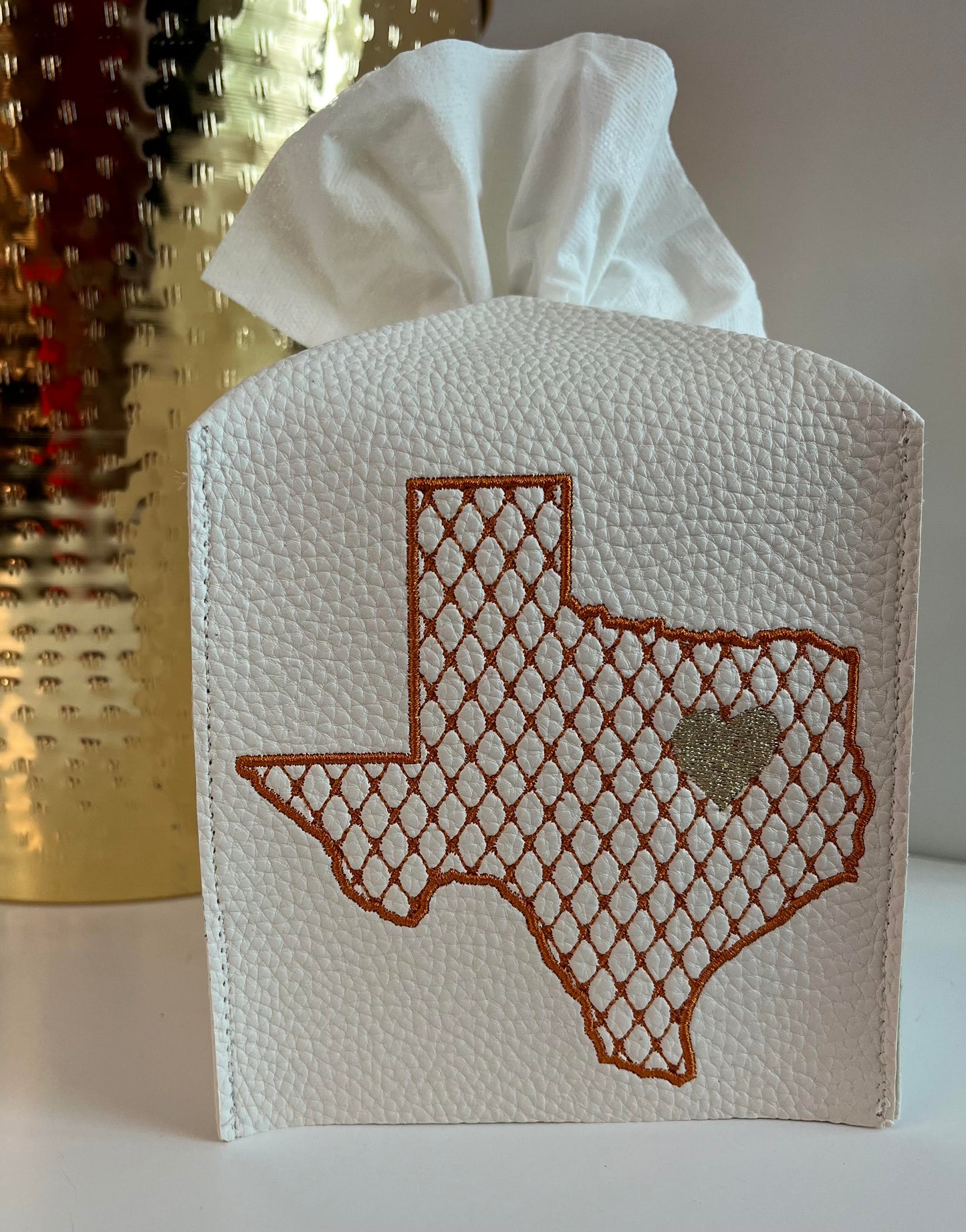 Embroidered Texas Leather Tissue Box Cover