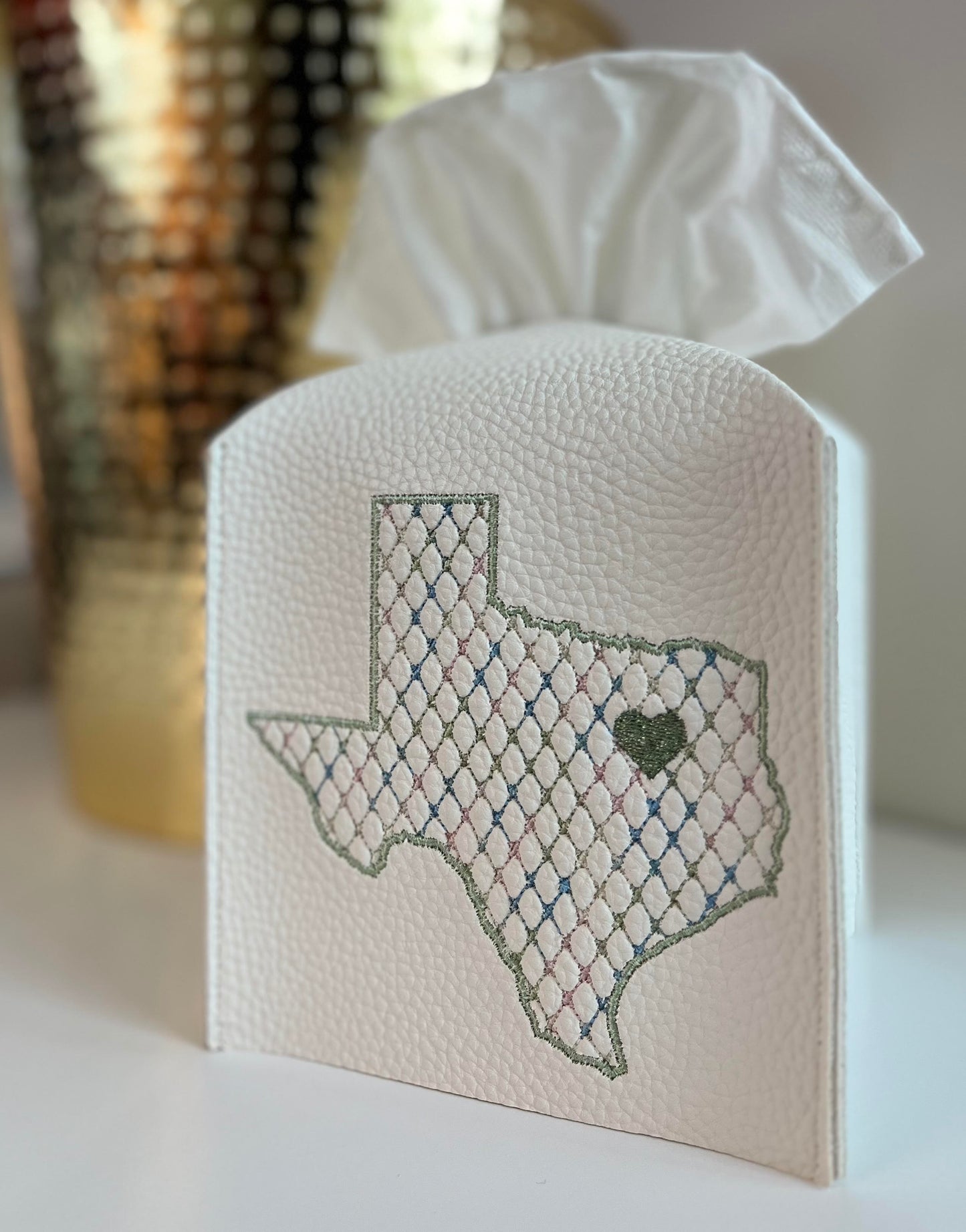 Embroidered Texas Leather Tissue Box Cover