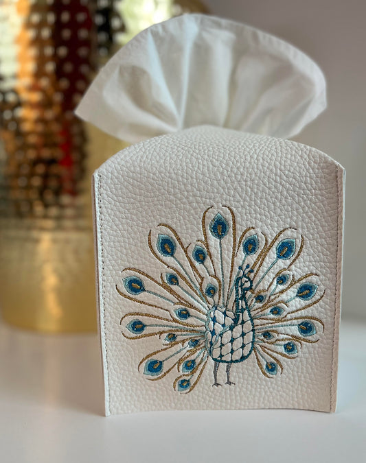 Chic Peacock Leather Tissue Box Cover