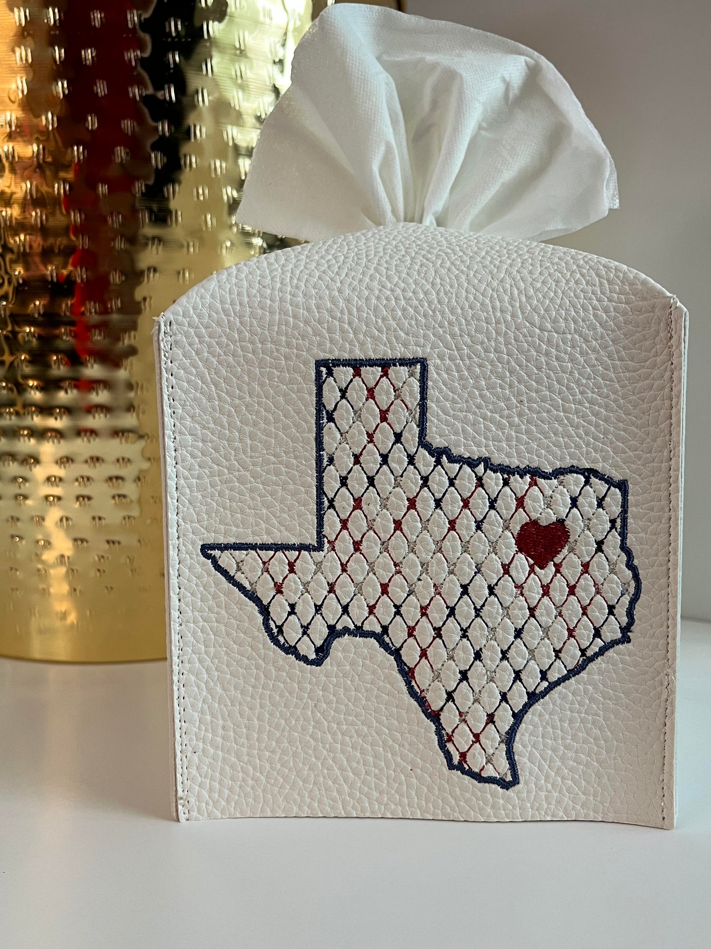 Embroidered Texas Leather Tissue Box Cover