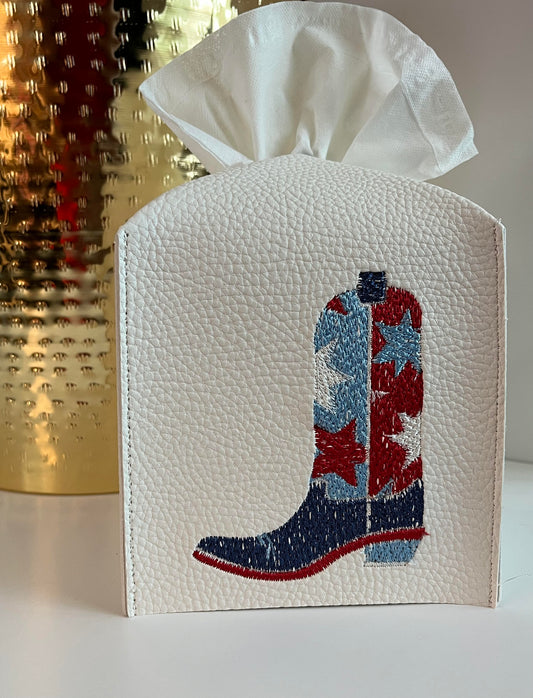 Star Cowboy Boot Leather Tissue Box Cover