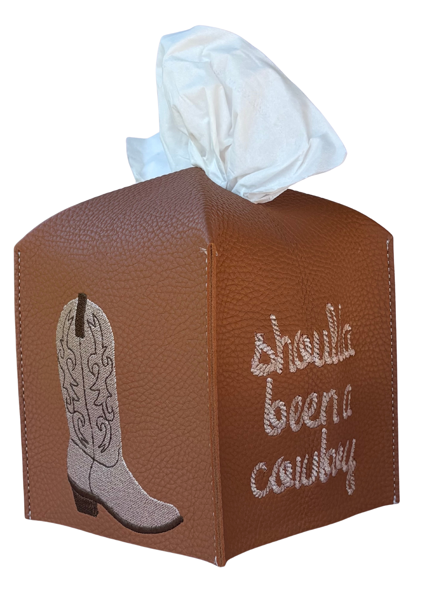 Should'a Been a Cowboy Leather Tissue Box Cover